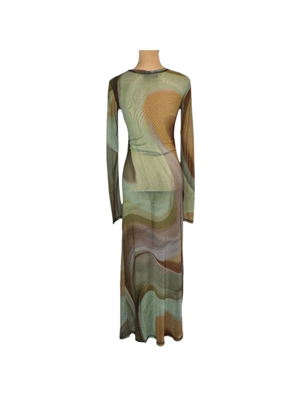 Vintage Y2K 90s Coup de Soleil Sheer Maxi Dress Fairy Grunge Psychedelic - Picture 5 of 13